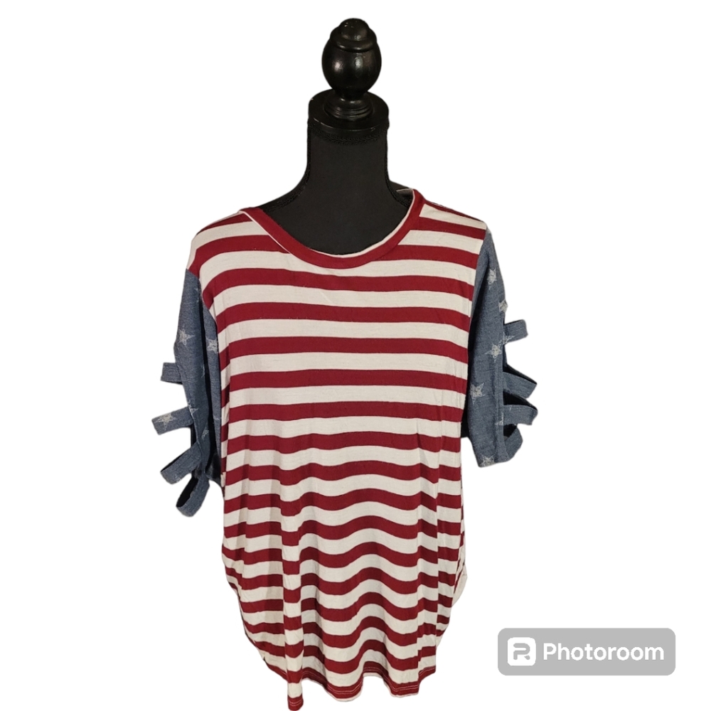 Women's Plus Top. Red white and blue.  Patriotic top. Stretchy.  2X